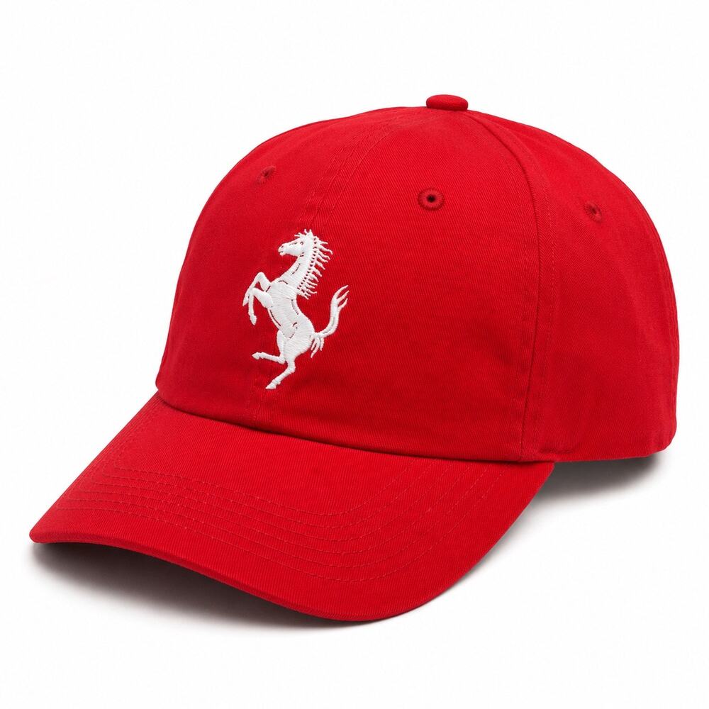 FERRARI | Vintage Red White Prancing Horse Embroidered Racing Baseball Cap | OS